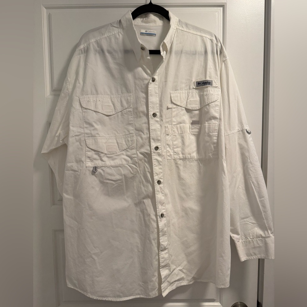 Columbia Men’s Long Sleeve Cargo Button-Up Shirt — White | Size Large